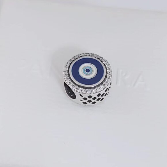 Pandora Evil Eye Double Sided Exclusive Charm Bead Button S925 Silver Pendant - Picture 3 of 5